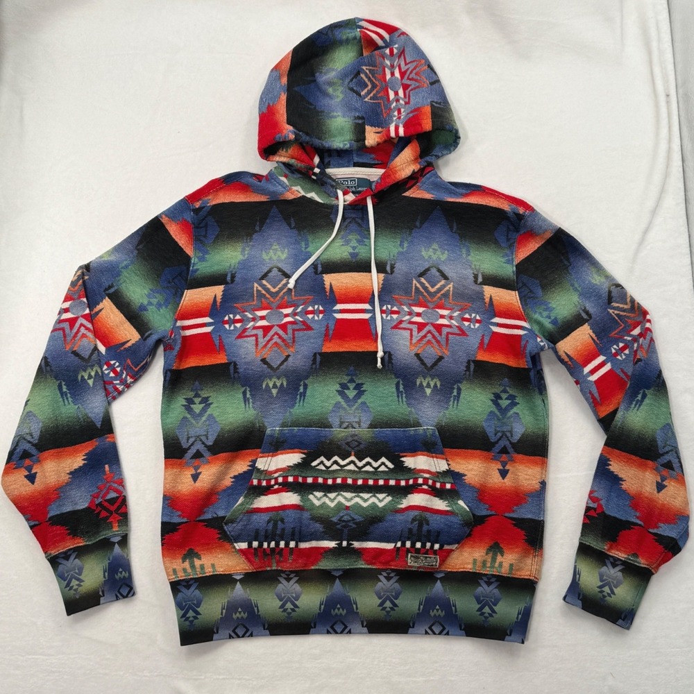 Vintage Polo Ralph Lauren Aztec Southwest Pattern Hoodie Navajo Native LRG RARE